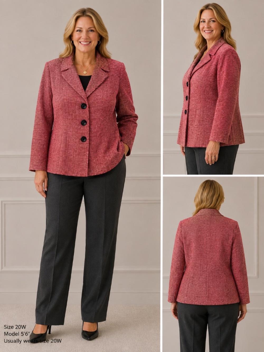 Kasper Separates 20W Coral Black Textured Blazer Plus Size